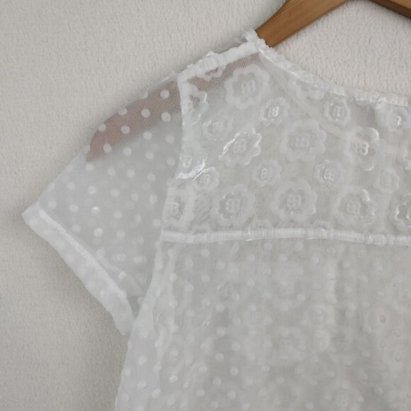 Abercrombie & Fitch White Shear Fairy Top Womens M Floral Gauzy Cottagecore Y2K - Picture 15 of 15